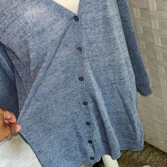 Eileen Fisher Womens Oversized Linen Cardigan  Open Knit V Neck Button Down XS - Picture 6 of 12